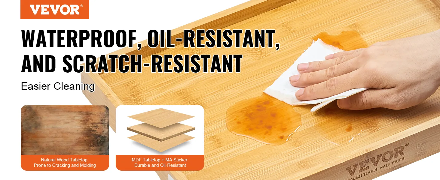 VEVOR bedtafeltje, waterdicht, olie- en krasbestendig, eenvoudig te reinigen oppervlak.