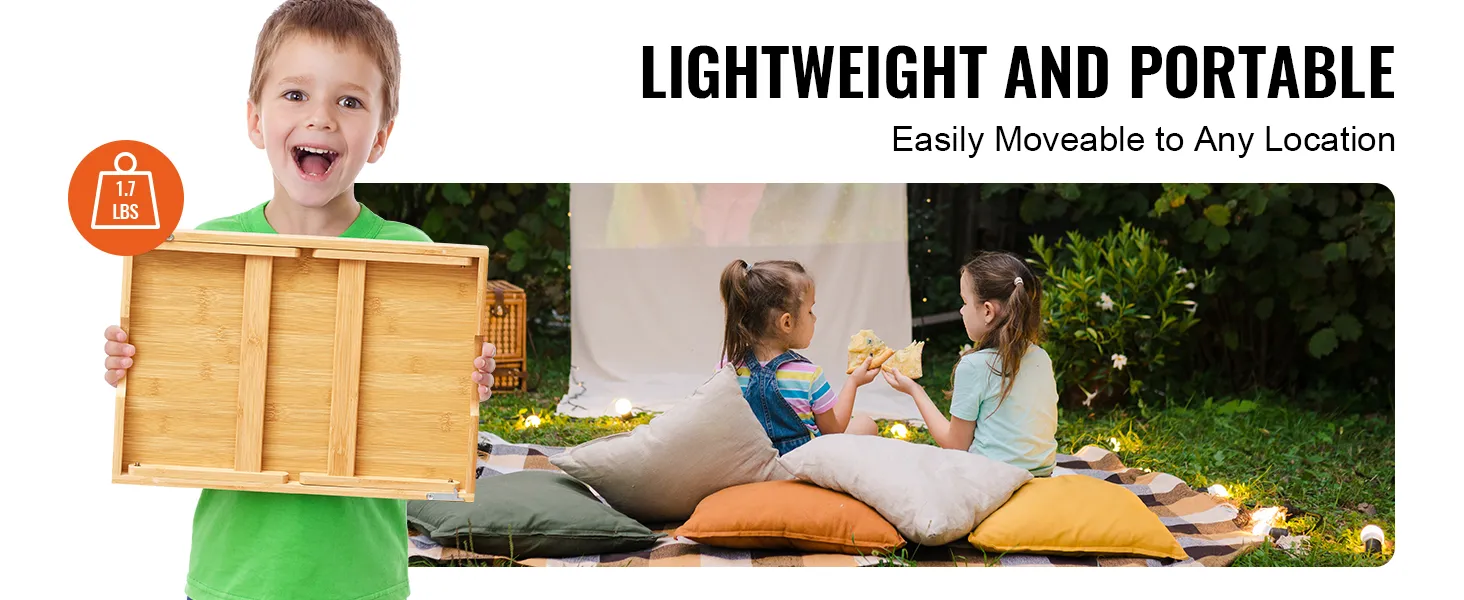 VEVOR bedtafeltje, draagbaar, 1,7 lbs, tentoongesteld door kind, picknickset met kinderen op kussens.