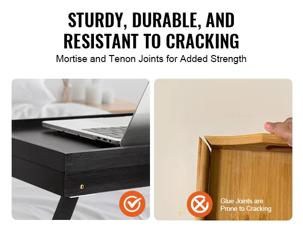 VEVOR bed tray table with mortise and tenon joints, showcasing sturdiness and resistance to cracking.