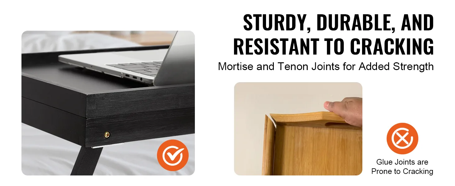 VEVOR bed tray table with mortise and tenon joints, showcasing sturdiness and resistance to cracking.