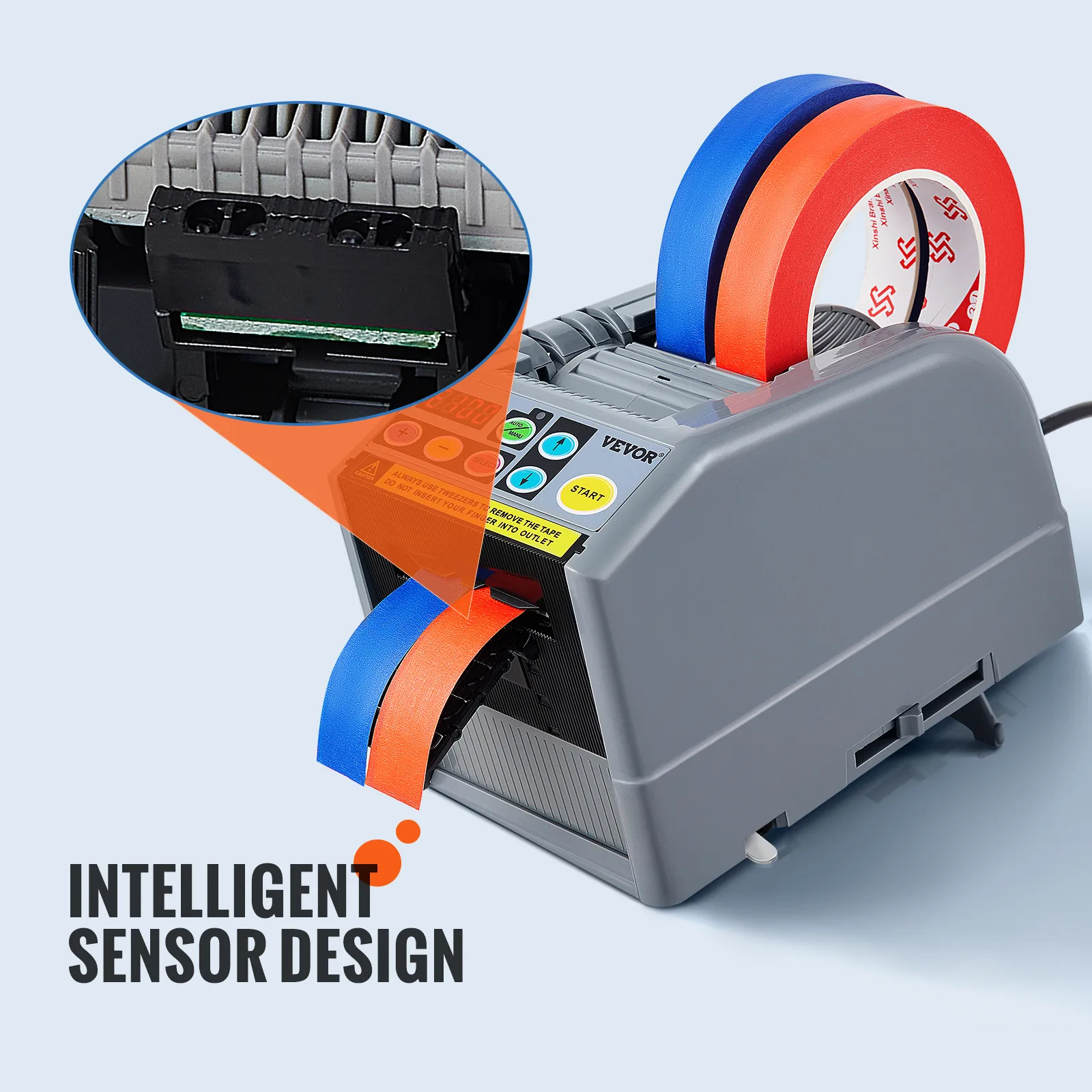 Dispensador de cinta automático VEVOR con sensor inteligente y rollos de cinta duales.