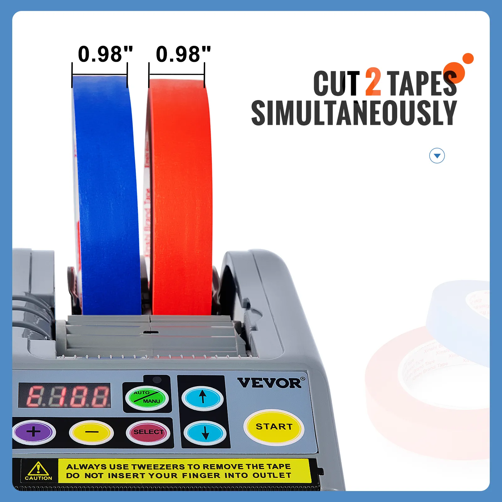 Dispensador de cinta automático VEVOR que corta dos cintas simultáneamente.