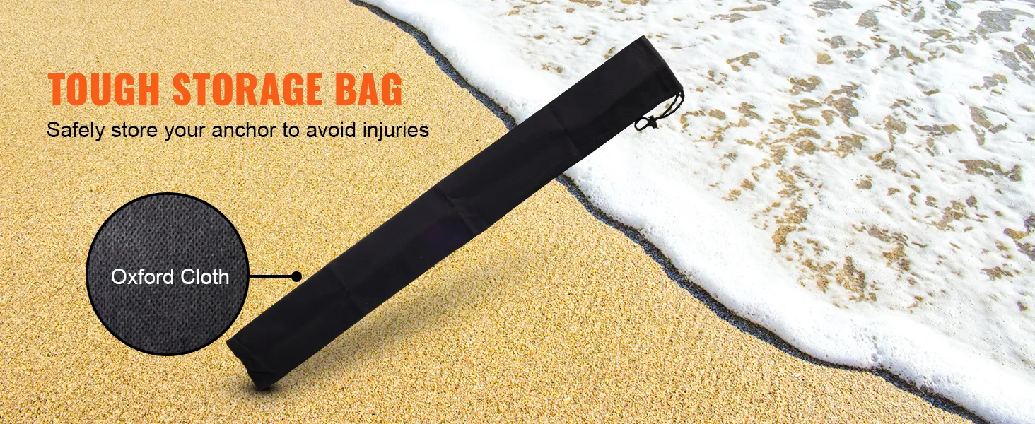 tough storage bag for VEVOR sand spike anchor on sandy beach, made of durable oxford cloth.
