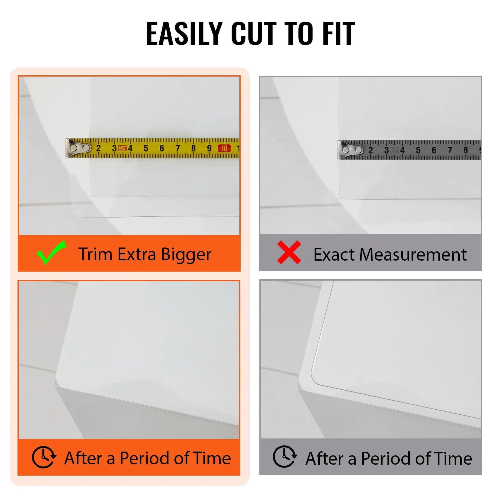 easily cut VEVOR clear table cover protector to fit with extra trim for longer use.
