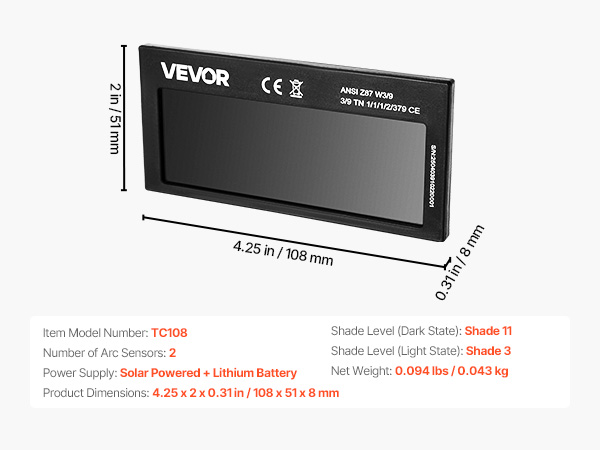 VEVOR Welding Lens Shade 11 – 4.25x2 True Color Dual Arc