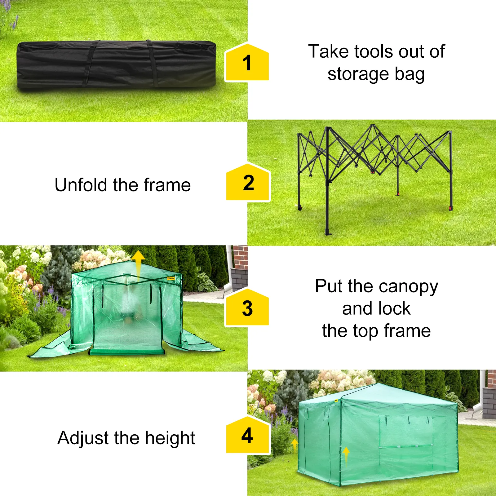 EAGLE PEAK 8x6 Portable Walk-in Greenhouse, Pop-up Indoor Outdoor Garden Green House, Zippered Doors And Windows, Heavy Duty Woven PE Top, White