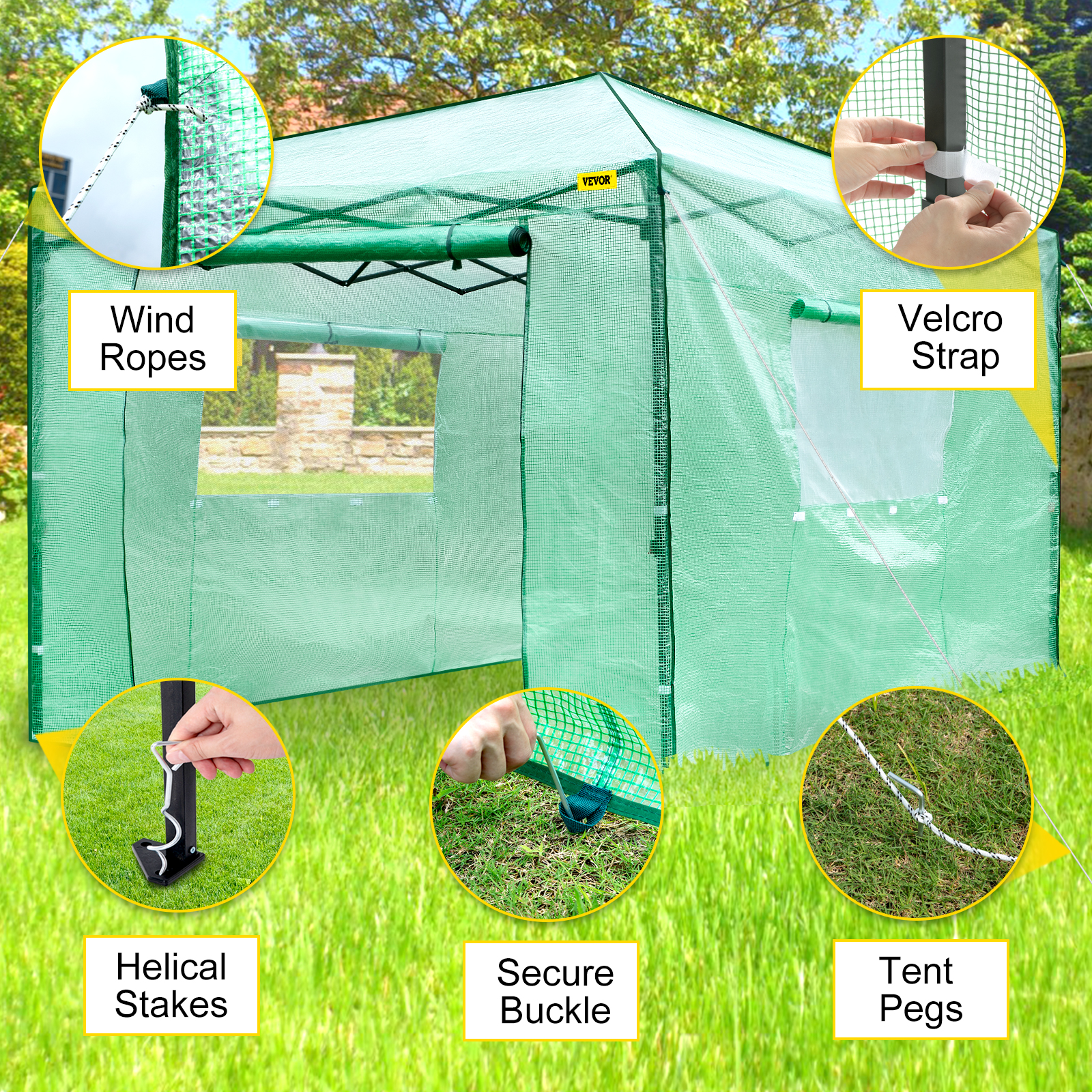VEVOR 12'x 8'x 8' Pop-Up Greenhouse, Set Up in Minutes
