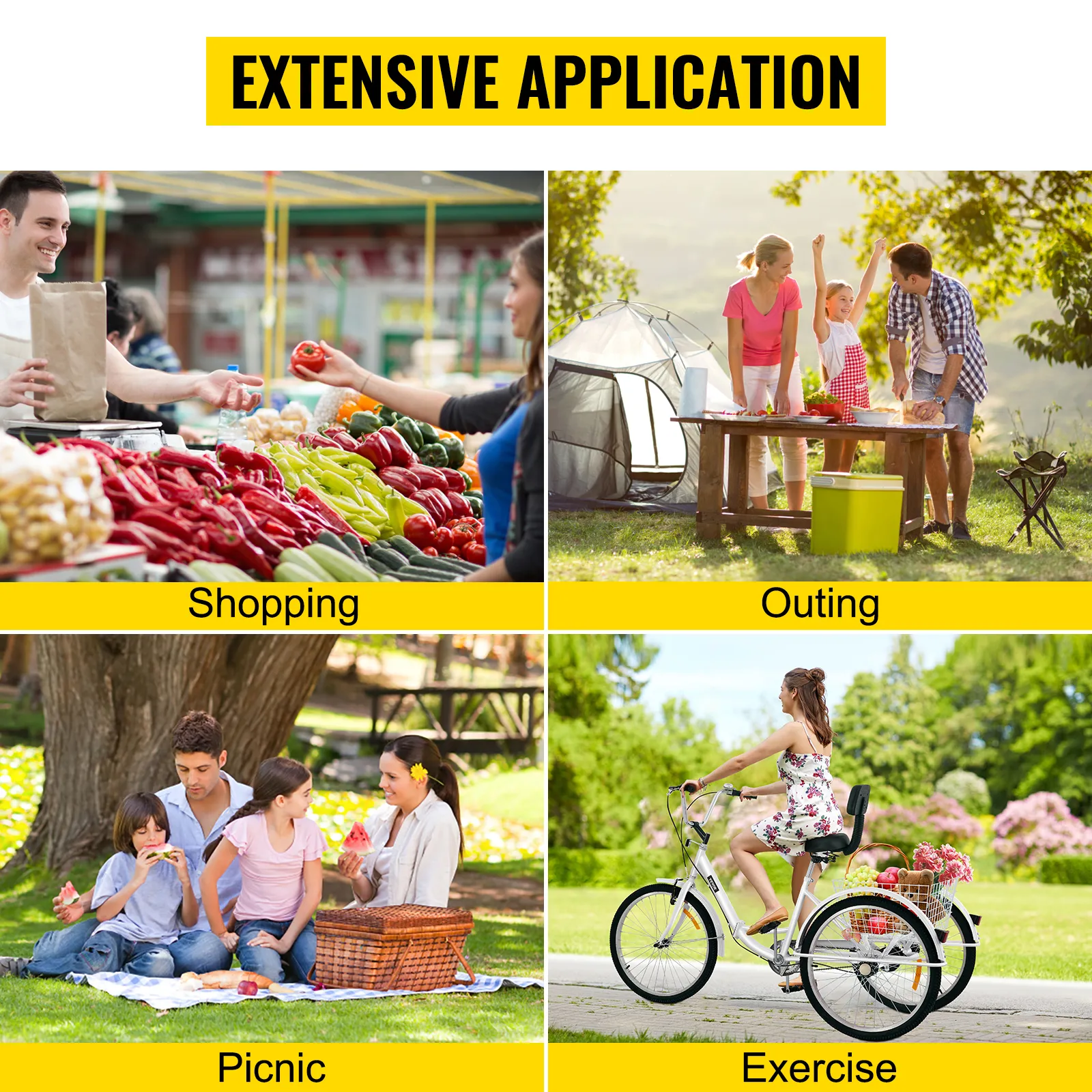 VEVOR adult tricycle ideal for shopping, outings, picnics, and exercise.