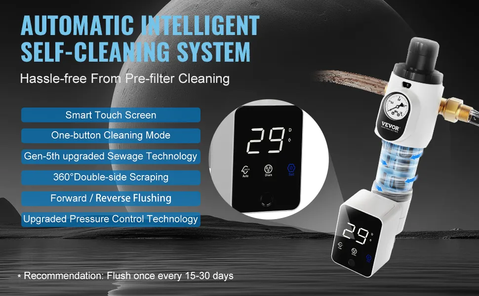 VEVOR spin down filter with automatic intelligent self-cleaning system and smart touch screen.