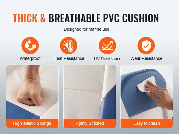 thick & breathable pvc cushion VEVOR boat seats, waterproof, heat and uv resistant, easy to clean.