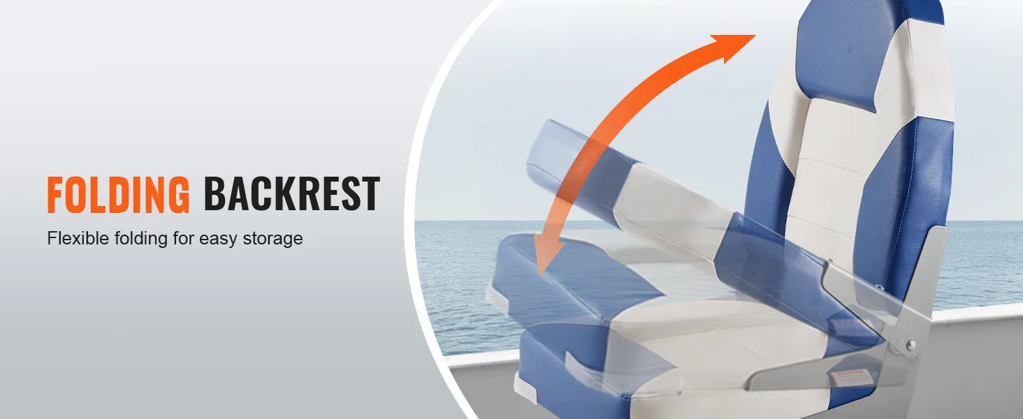 VEVOR boat seats with a folding backrest for flexible and easy storage on a boat deck by the sea.