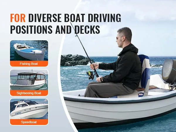 VEVOR boat seats for diverse boat driving positions and decks, including fishing, sightseeing, and speedboats.