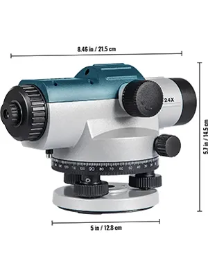 VEVOR automatic optical level with 24x magnification and dimension labels.