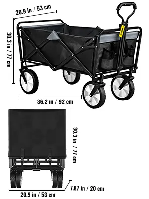 VEVOR collapsible folding wagon dimensions: 36.2x20.9x30.3 inches, folds compactly for easy storage.