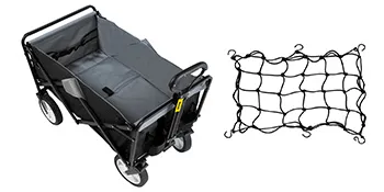 VEVOR collapsible folding wagon with sturdy black frame, gray fabric, and cargo net attachment.