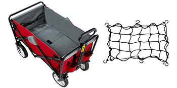 red VEVOR collapsible wagon with a grey interior and black mesh storage net, shown on a white background.