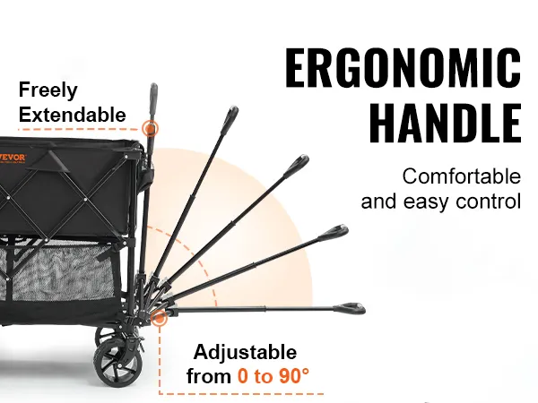 VEVOR opvouwbare dubbeldekker met ergonomische handgreep, uitschuifbaar en verstelbaar van 0 tot 90 graden.
