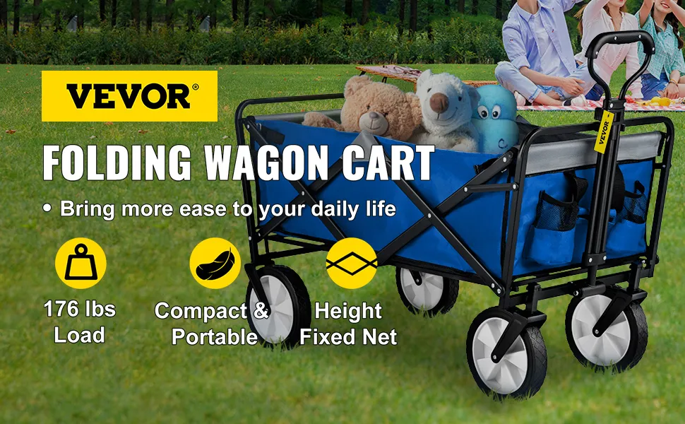 VEVOR folding wagon cart with 176 lbs load, compact & portable, height fixed net.