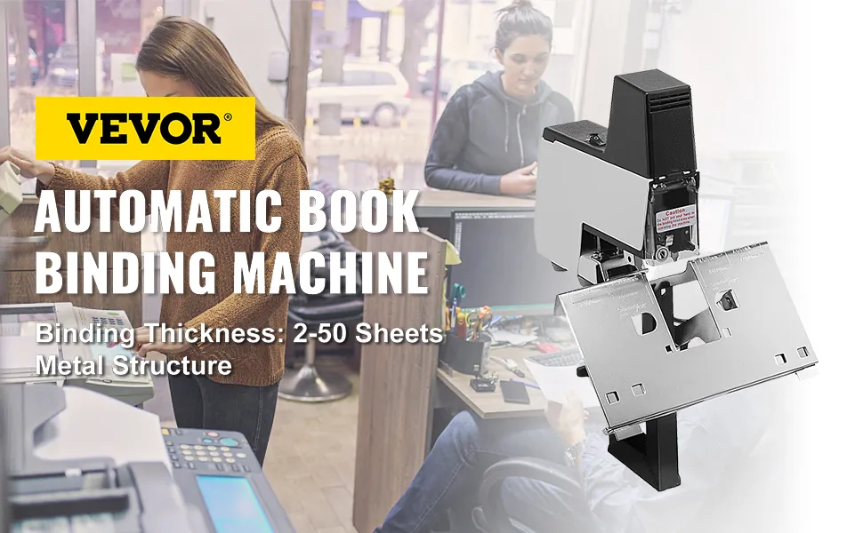 Grapadora eléctrica VEVOR, encuadernadora automática de libros, 2-50 hojas, estructura metálica.