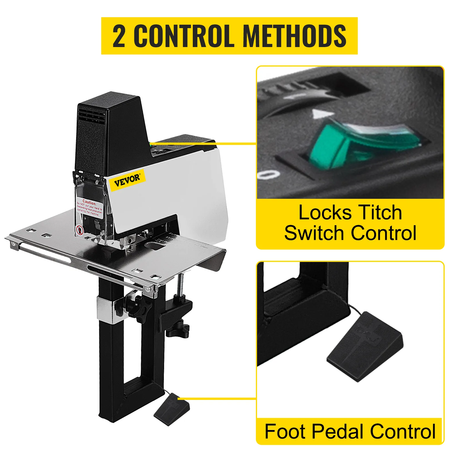 Grapadora eléctrica VEVOR con interruptor de bloqueo de puntadas y control de pedal.