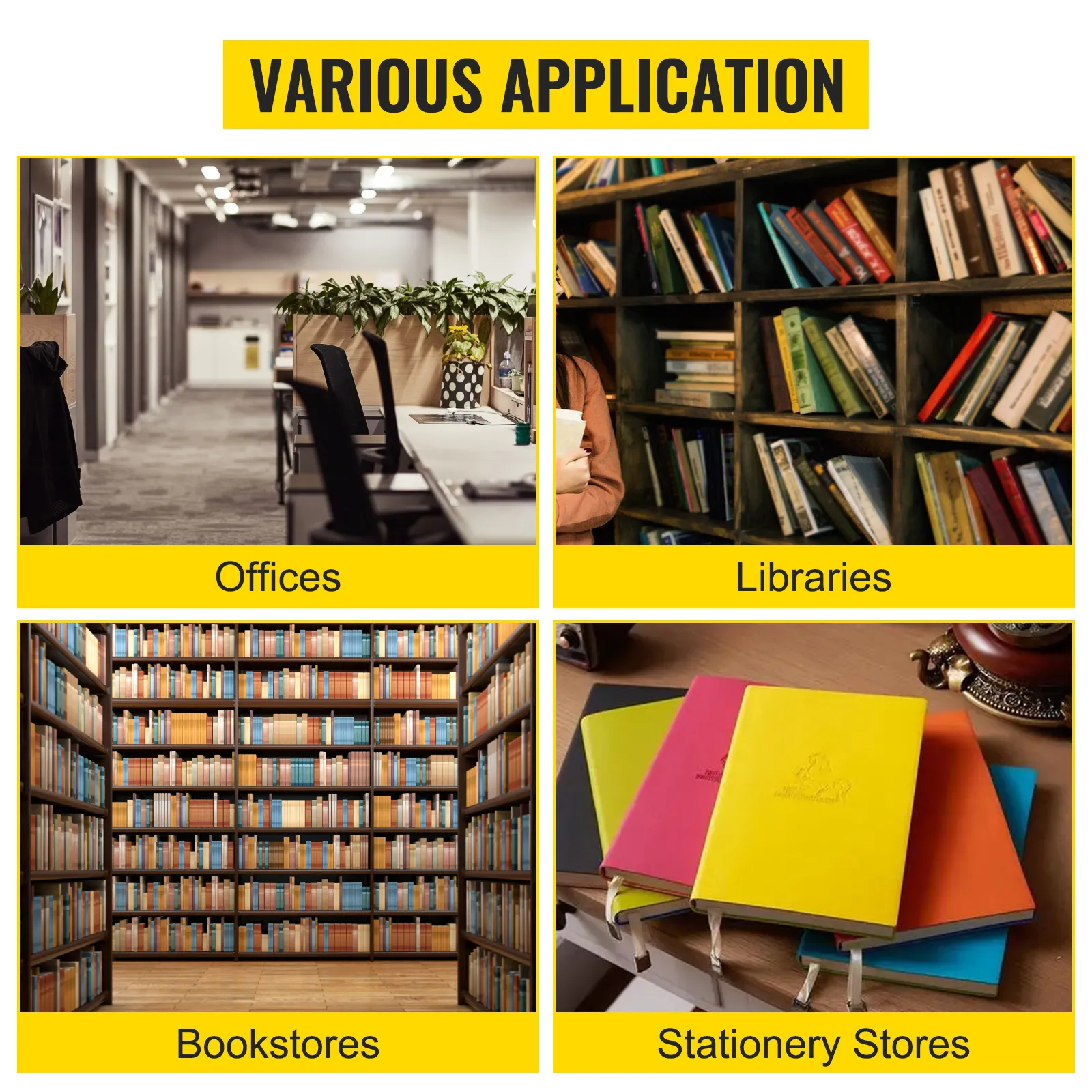 oficinas, bibliotecas, librerías y papelerías que exhiben la grapadora eléctrica VEVOR.