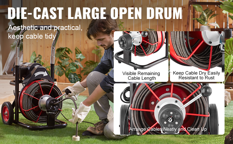 VEVOR Drain Cleaner Machine Electric Drain Auger 100FT x 1/2