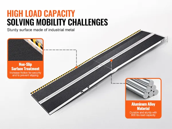 VEVOR portable wheelchair ramp with aluminum alloy material and non-slip surface treatment for 800 lbs load capacity.