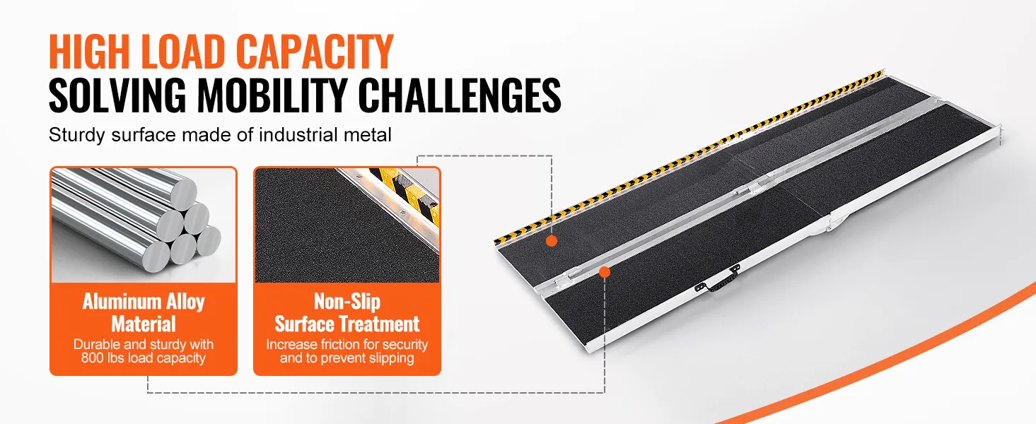 high load capacity VEVOR wheelchair ramp with aluminum alloy and non-slip surface for 800 lbs capacity.