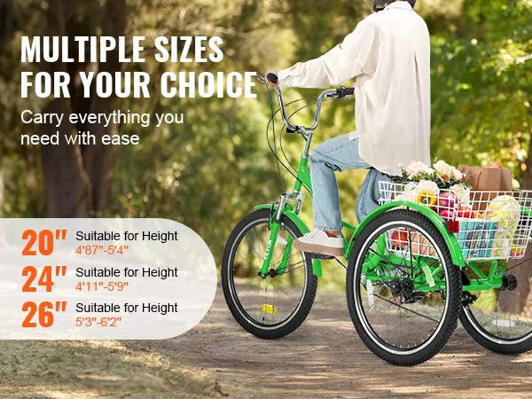 JNXYL 24 Inch Adult Tricycle, Drift Trike For Adult, 7 Speed Tricycle Dual Chain Adult Tricycle Women Men Seniors 3 Wheel Bike Adults Large Rear Basket