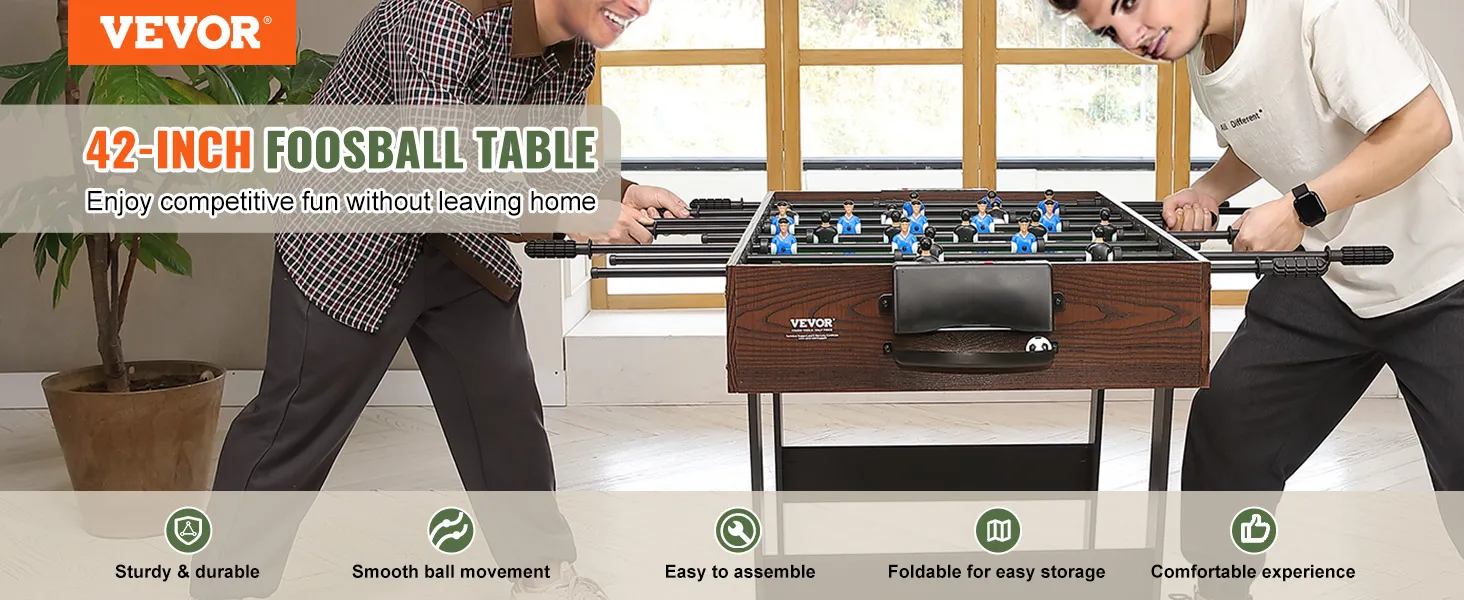 VEVOR foosball table - 42-inch table for competitive fun at home, sturdy, easy to assemble, foldable.