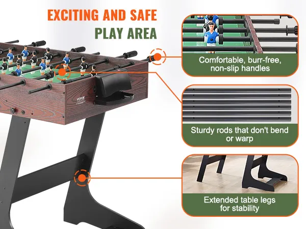 VEVOR foosball table with sturdy rods, wide folding legs, and comfortable non-slip handles.