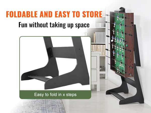 foldable VEVOR foosball table in modern living room, easy to store, saves space.