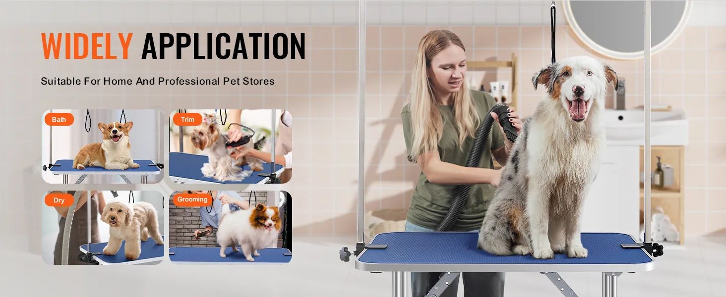 Tavolo da toelettatura per animali domestici VEVOR per il bagno, il taglio, l'asciugatura e la toelettatura. Ideale per negozi di animali domestici e professionali.