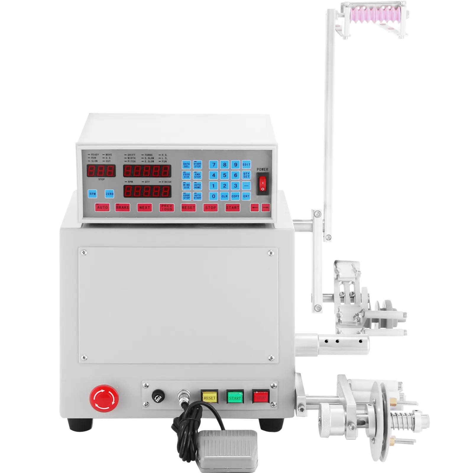 Bobinadora CNC VEVOR con panel de control digital y mecanismo de bobinado.