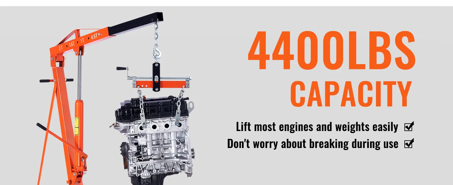 VEVOR hydraulic engine hoist, 4400lbs capacity, easy engine lifting, durable and reliable.