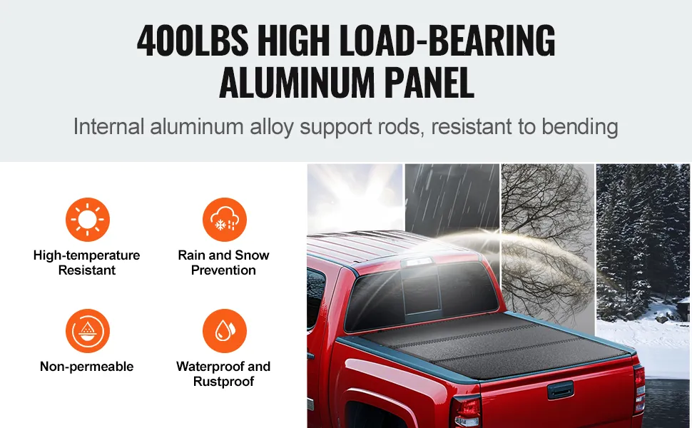 Osłona skrzyni ładunkowej VEVOR składana na trzy części, w kolorze czerwonym, panel aluminiowy o dużej nośności, odporny na warunki atmosferyczne.