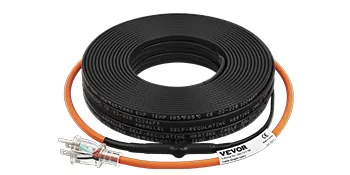 Cable calefactor para tuberías VEVOR: cable en espiral negro con enchufe y sección naranja para protección contra la congelación de tuberías.