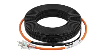 VEVOR pipe heating cable, black coil with orange power cord and plug.