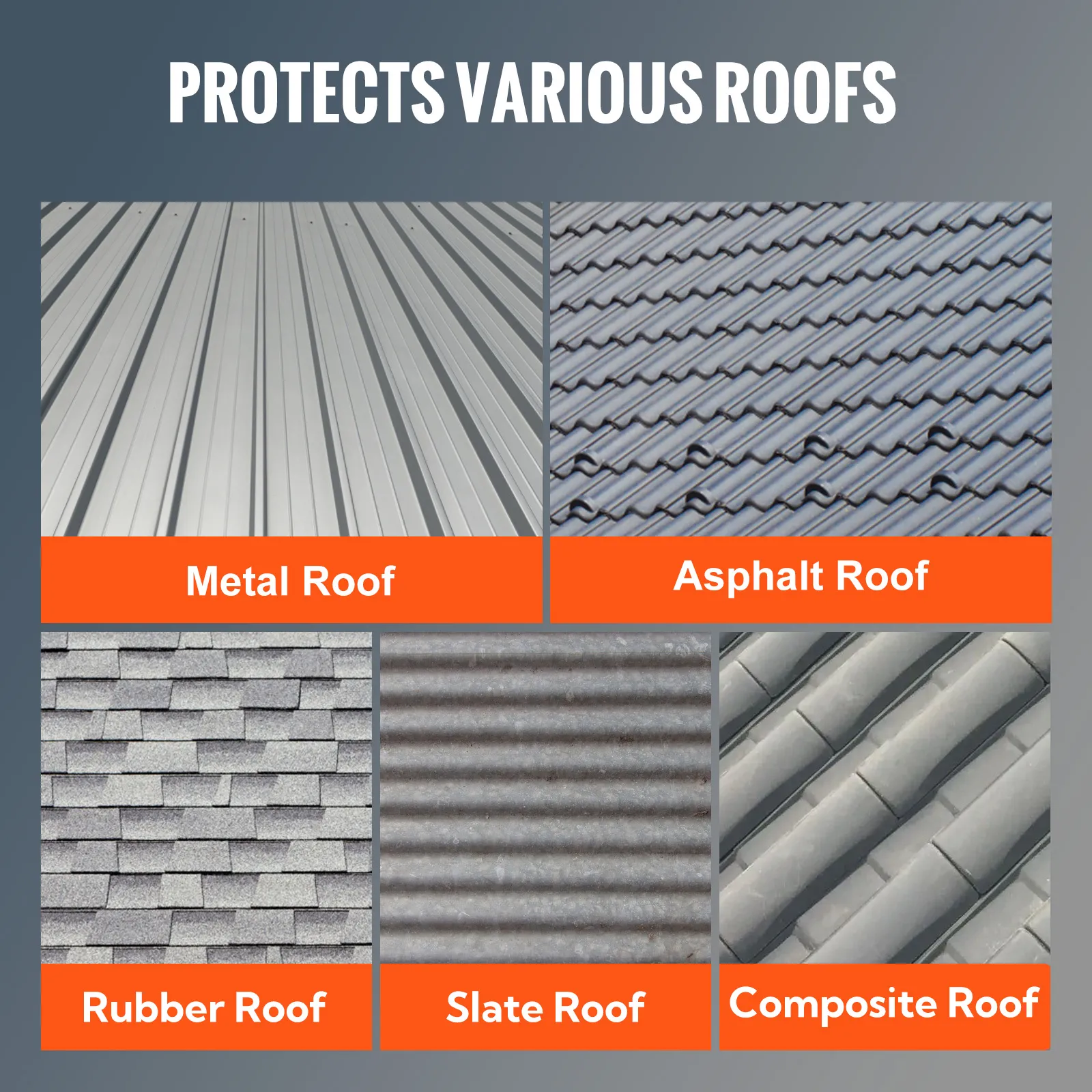 VEVOR pipe heating cable protects metal, asphalt, rubber, slate, and composite roofs.