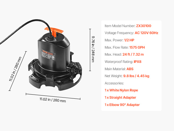 SixTONES - wooper129 VEVOR Pool Cover Pump, 1/2 HP 1575 GPH, 120V Submersible