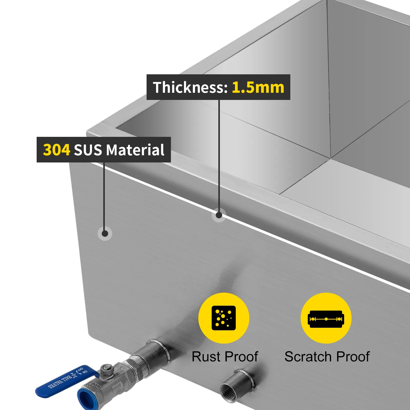 Bandeja evaporadora de jarabe de arce VEVOR, material sus 304, espesor de 1,5 mm, a prueba de óxido.