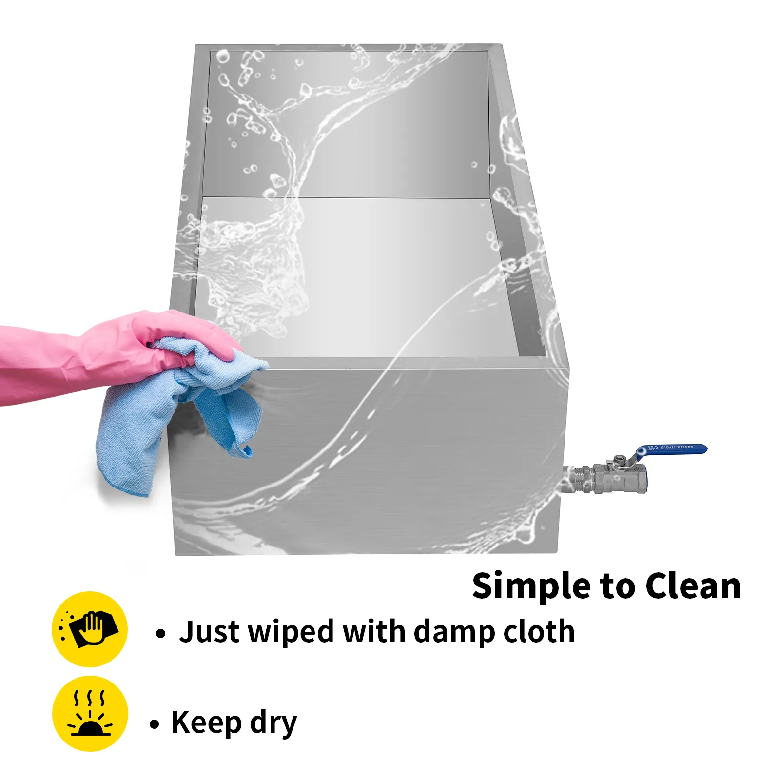 Bandeja del evaporador de jarabe de arce VEVOR que se limpia con agua y un paño.