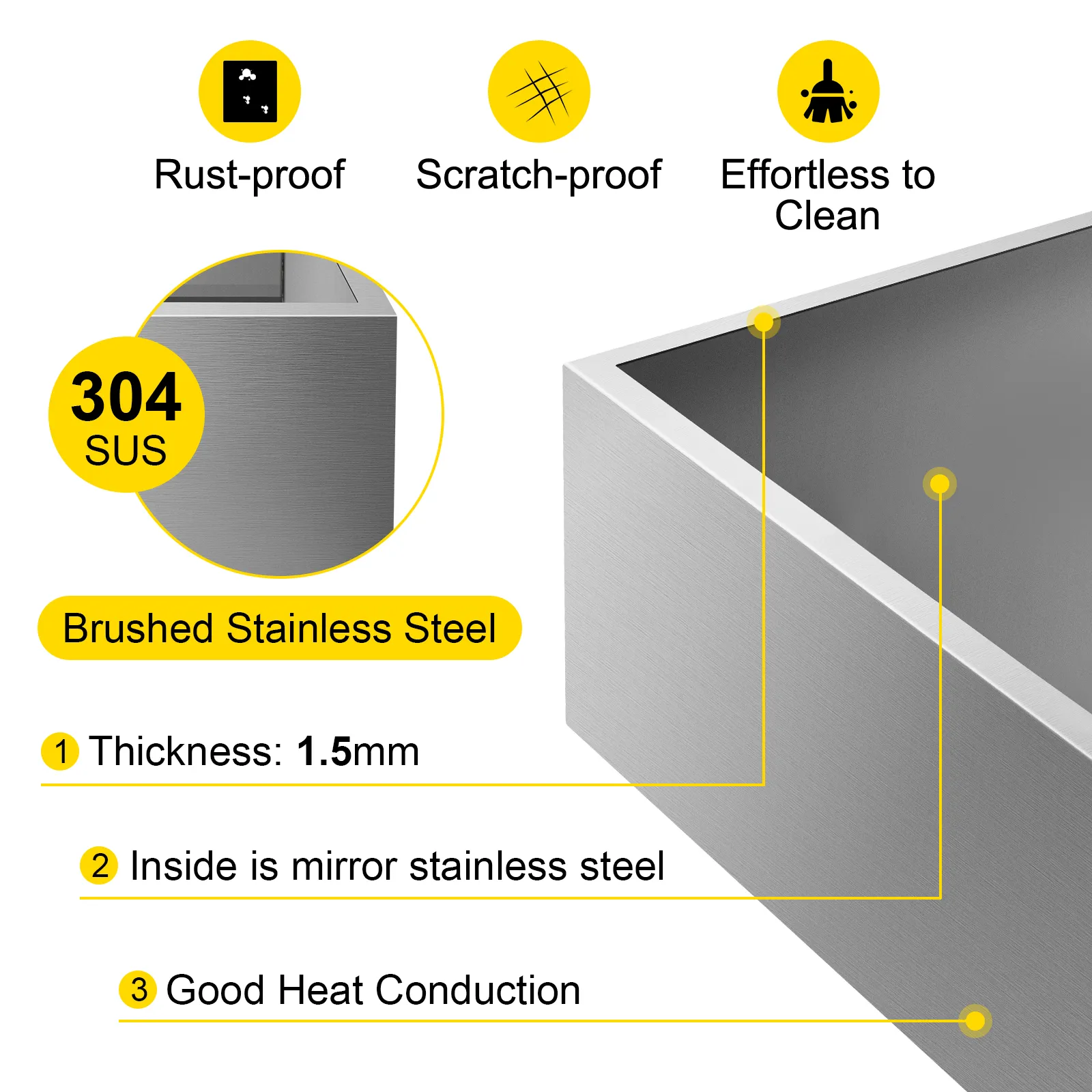 VEVOR maple syrup evaporator pan features 304 sus brushed stainless steel and 1.5mm thickness.