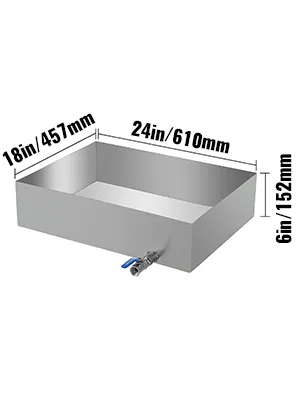 Bandeja evaporadora de jarabe de arce VEVOR con dimensiones: 24 pulgadas x 18 pulgadas x 6 pulgadas.