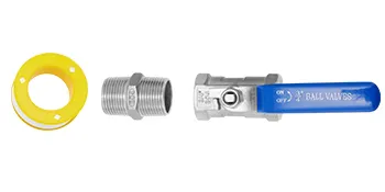 VEVOR maple syrup evaporator pan parts: yellow seal, metal fitting, blue valve handle