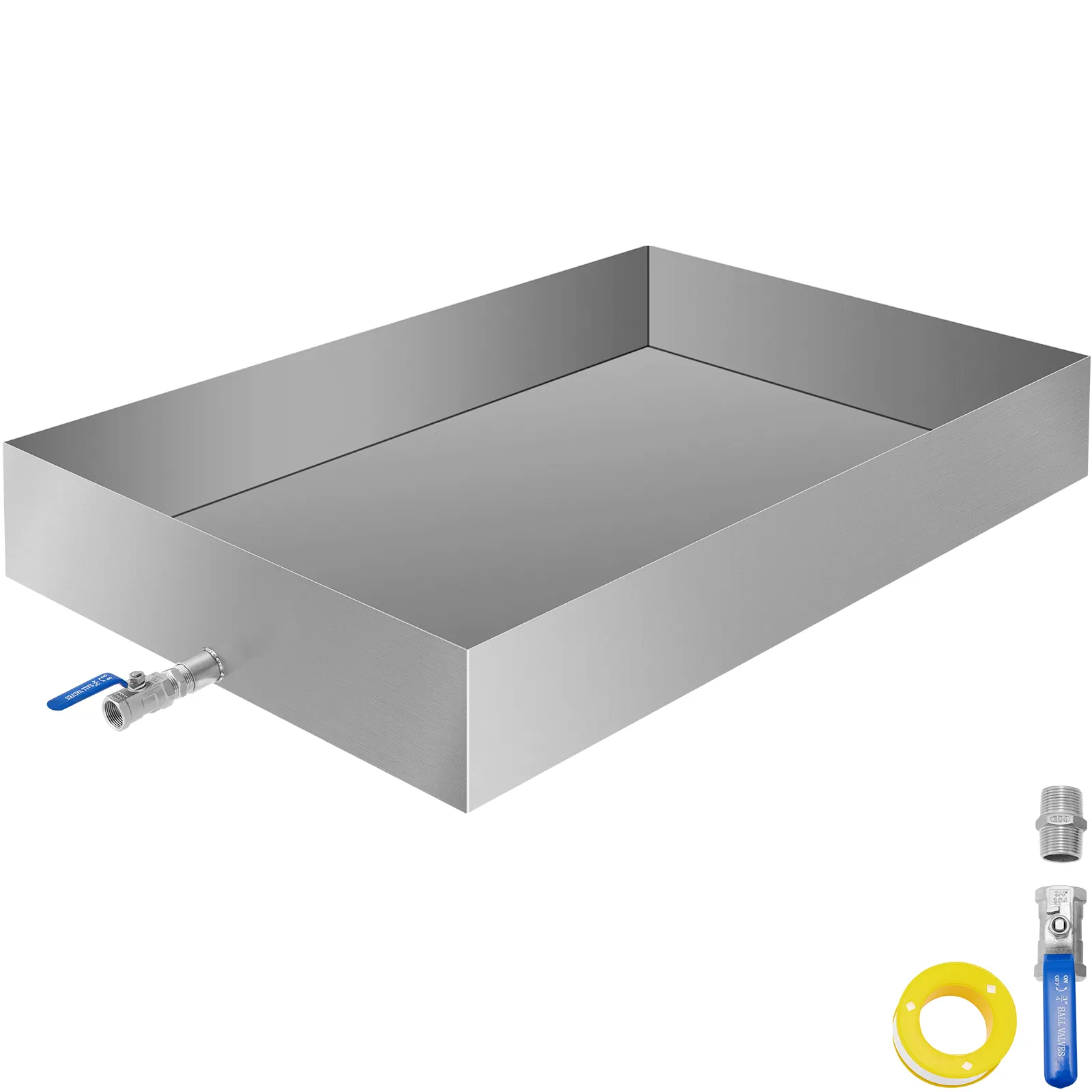 VEVOR maple syrup evaporator pan with stainless steel construction and valve accessories.