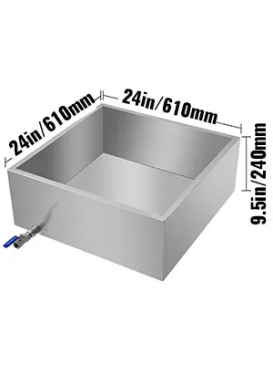 stainless steel VEVOR maple syrup evaporator pan, 24in x 24in x 9.5in with spigot.