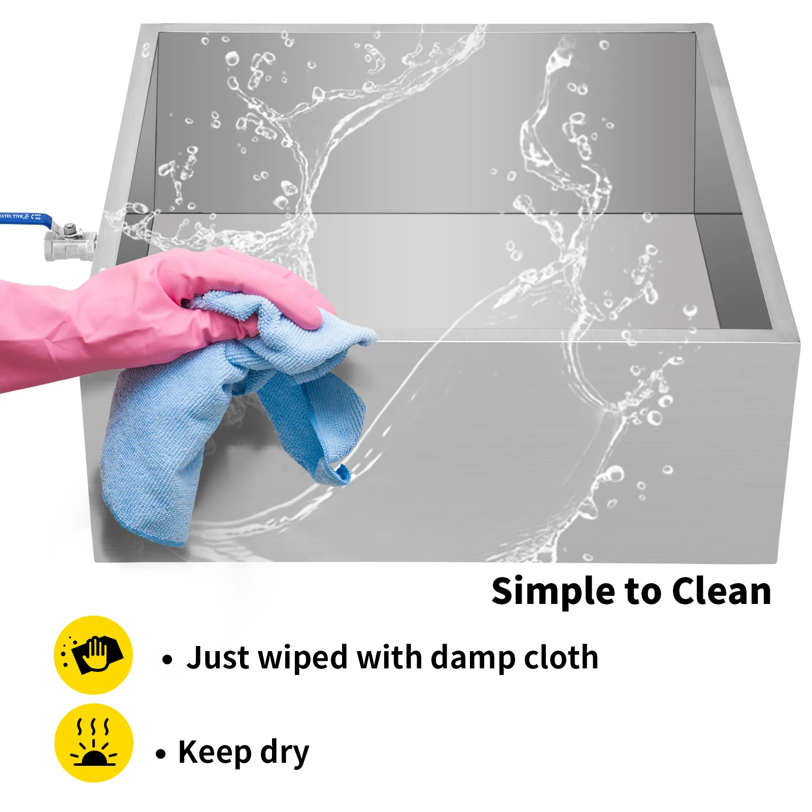 cleaning VEVOR maple syrup evaporator pan with a damp cloth, emphasizing easy maintenance.