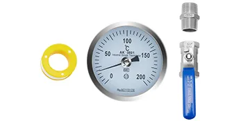 Piezas del evaporador de jarabe de arce VEVOR, incluye manómetro, válvula, junta y conector.