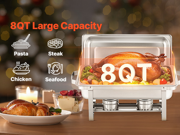 Chauffe-plat Buffet 6 Bacs 7,5 L – Inox Argenté, Avec Couvercles, Pour Traiteur, événements, Réceptions - 8